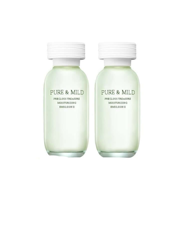 Two bottles of Pure & Mild precious treasure moisturizing essence for natural summer skincare.