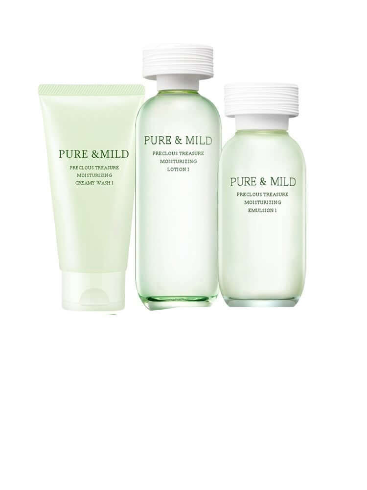 Natural summer skincare facial care set with hydrating cream wash and moisturizing lotion.