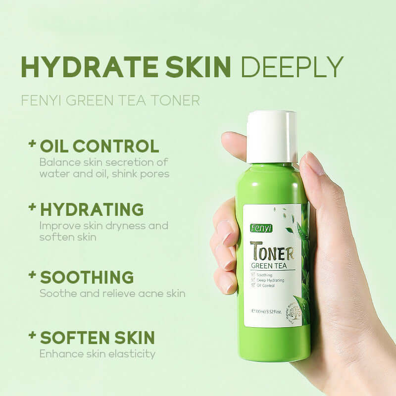 Fenyi Green Tea Toner 100ml for deep hydration, oil control, and soothing skin care benefits.