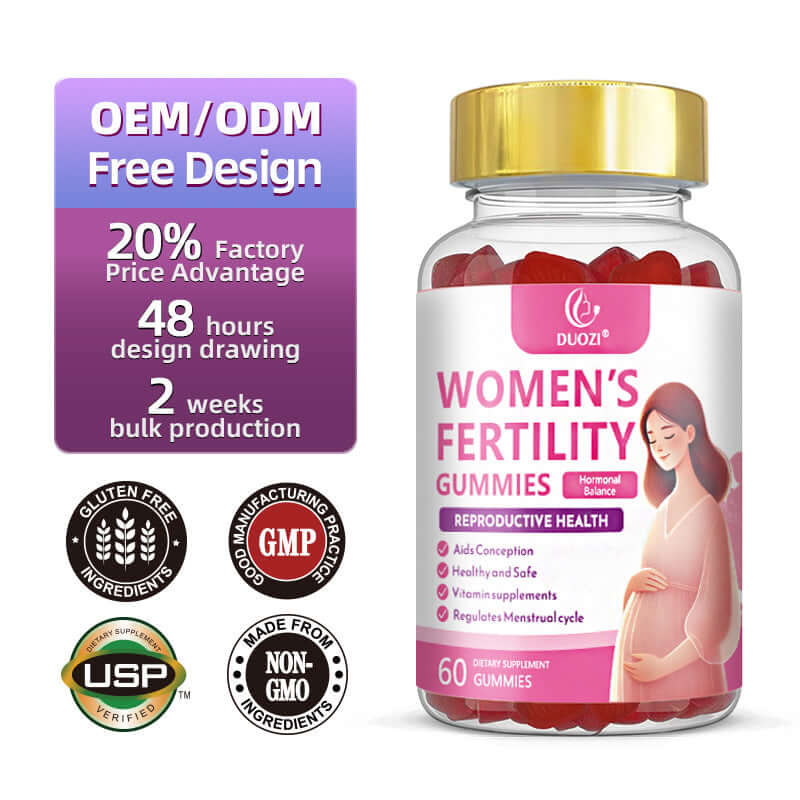 Women's Fertility Gummies bottle with 60 soft candies for reproductive health and hormonal balance.