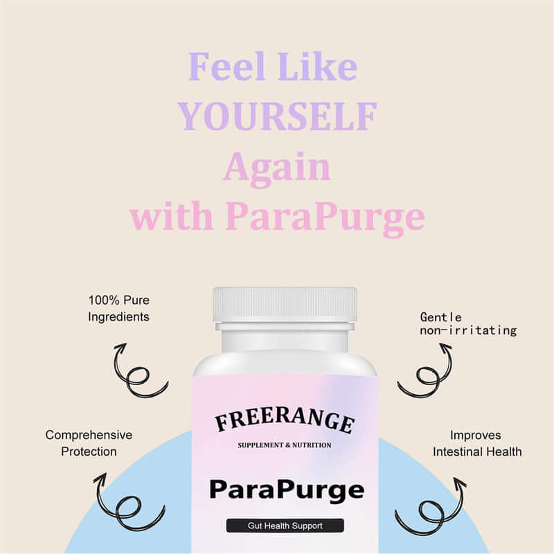 ParaPurge supplement bottle with benefits of improving intestinal health and comprehensive protection.