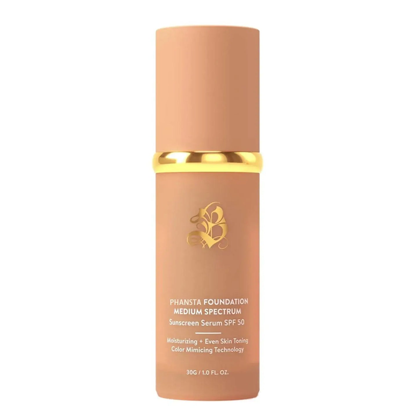 Phanista Foundation Medium Spectrum in a chic bottle with SPF 50, offering moisturizing and color-mimicking technology.