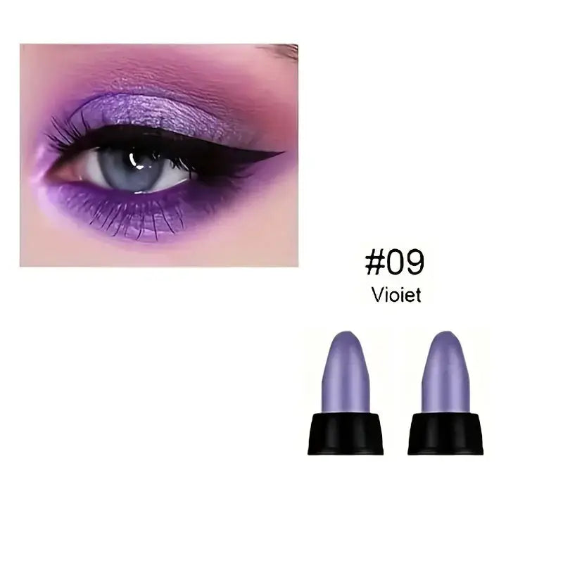 Close-up of a purple eye makeup look featuring violet lipstick #09.