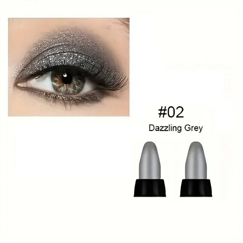 Dazzling Grey waterproof glitter eyeliner applied on a model's eye, showcasing a shimmering effect.
