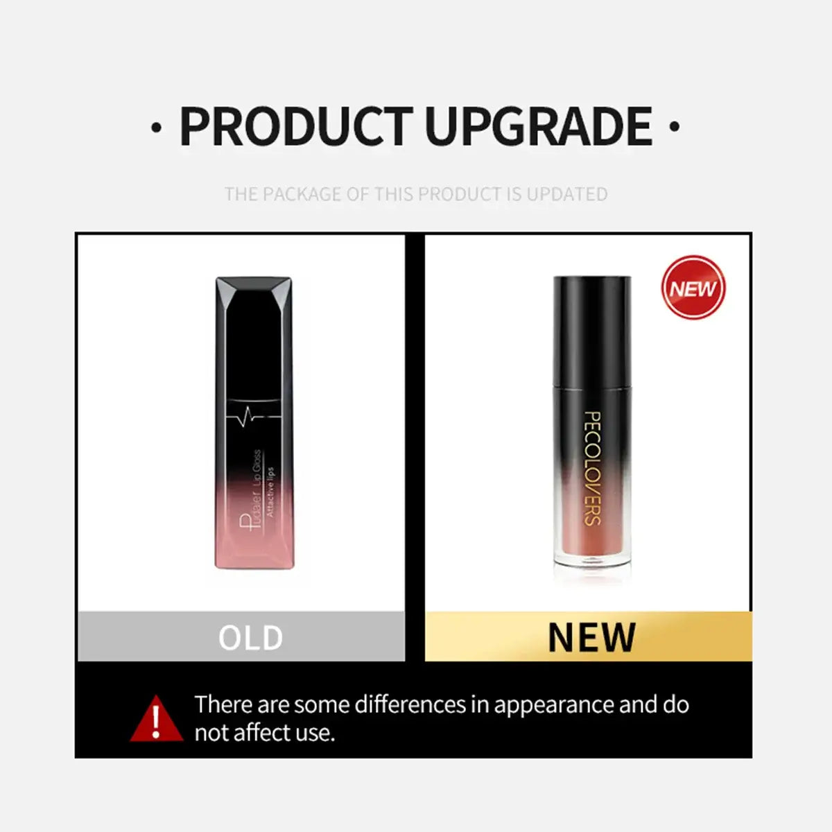 Image comparing old and new packaging for a product upgrade, highlighting visual differences.