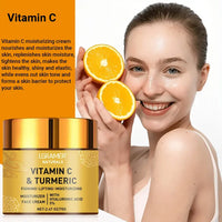Vitamin C and Turmeric moisturizing face cream for skin nourishment and hydration, with hyaluronic acid for firming.