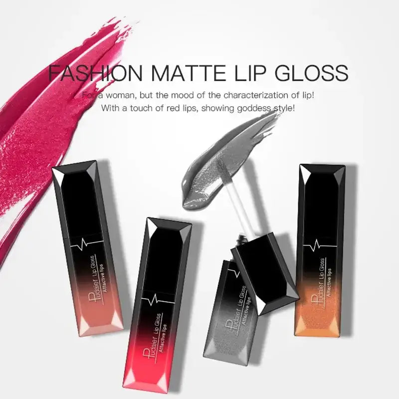 Fashion matte lip gloss in bold colors, showcasing elegance with a glossy finish and perfect for a striking look.