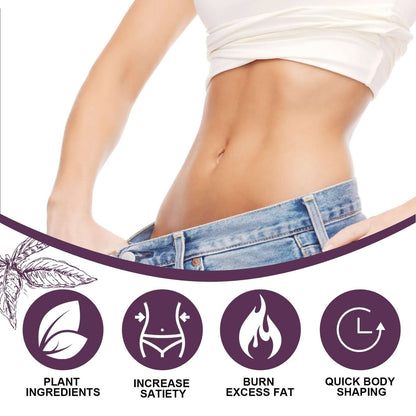 Body shaping drops with plant ingredients for burning excess fat and enhancing body contour.