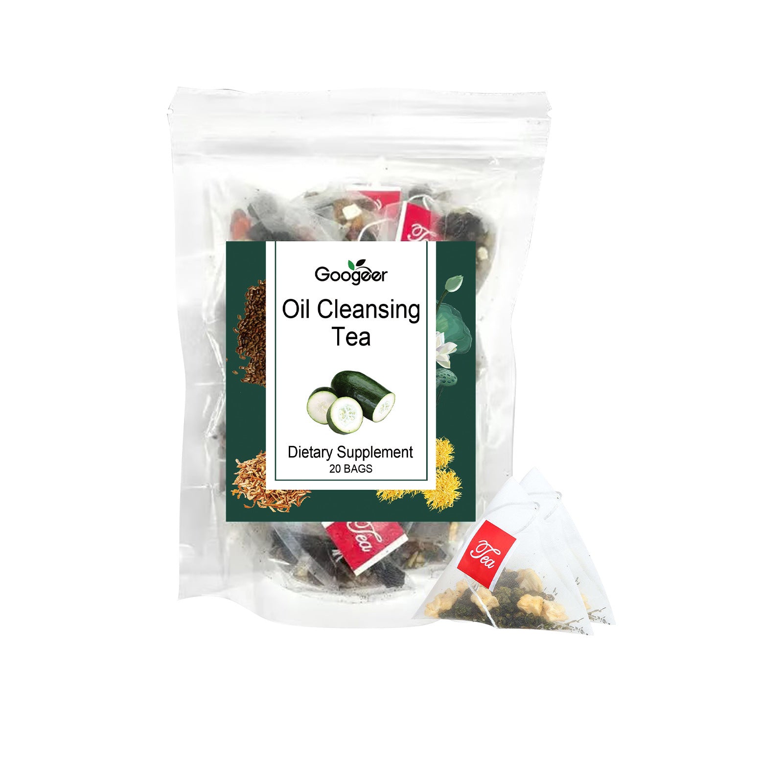 Googeer Oil Cleansing Tea dietary supplement packaging with 20 tea bags for body treatment.