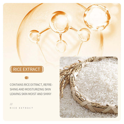 Image highlighting rice extract, known for refreshing and moisturizing skin, keeping it moist and shiny.