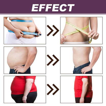 Before and after photo showing body slimming effects with measuring tape results.