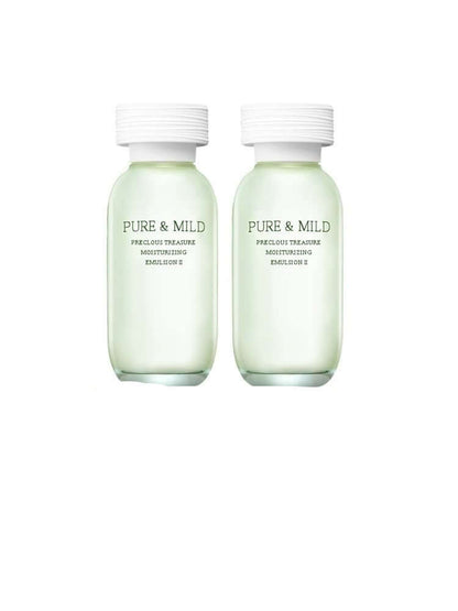 Two bottles of Pure & Mild precious treasure moisturizing essence for natural summer skincare.