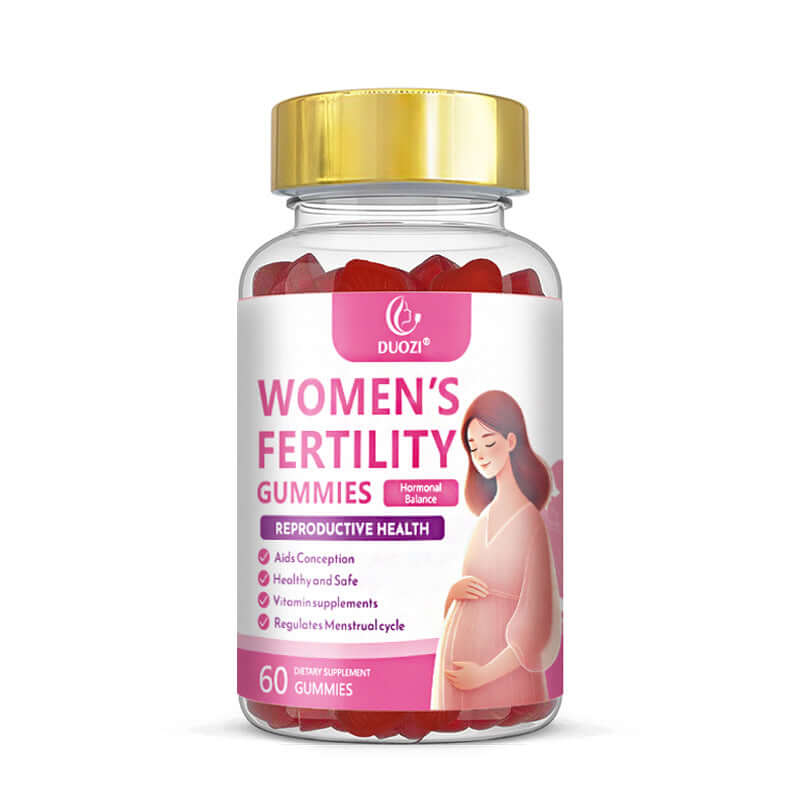 Bottle of Women's Fertility Gummies with 60 capsules for reproductive health and hormonal balance.
