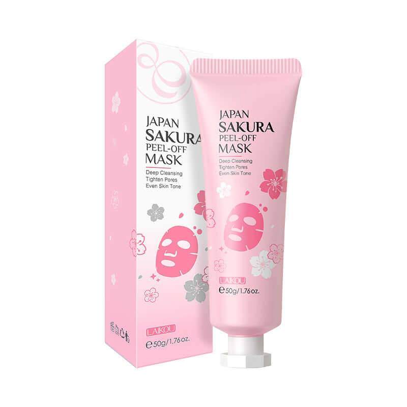 Japan Sakura Peel-Off Mask packaging with floral design for deep cleansing and even skin tone.