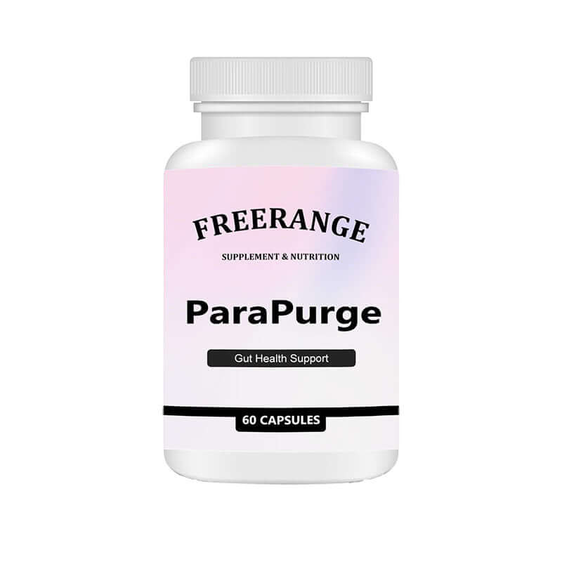 ParaPurge supplement bottle for gut health support, containing 60 capsules, by Freerange.