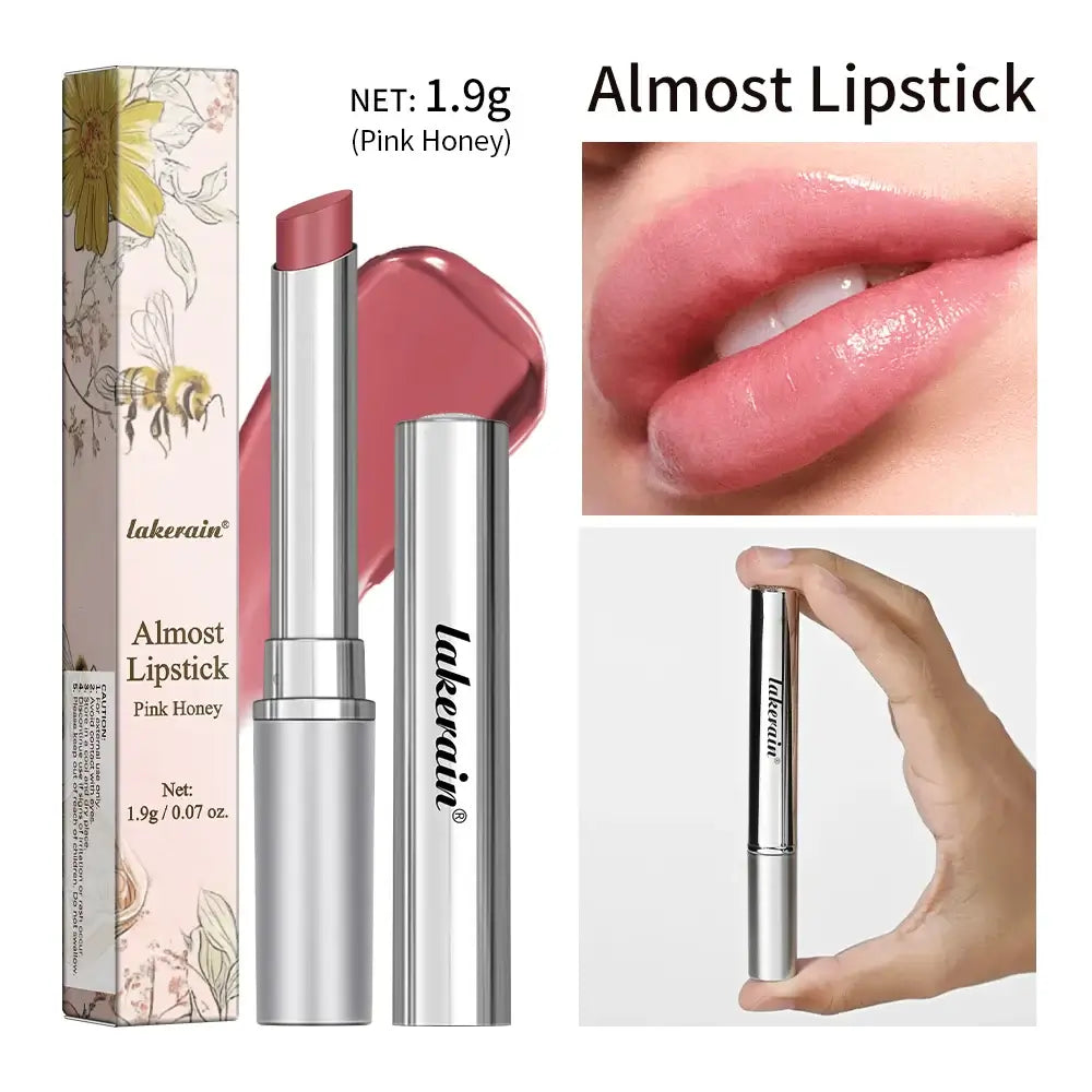 Almost Lipstick in Pink Honey by lakeraine, featuring a sleek tube and glossy finish, ideal for a natural look.