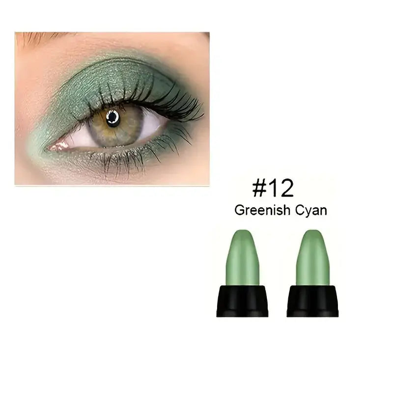Waterproof glitter eyeliner in Greenish Cyan shade #12, enhancing eye makeup with a vibrant look.