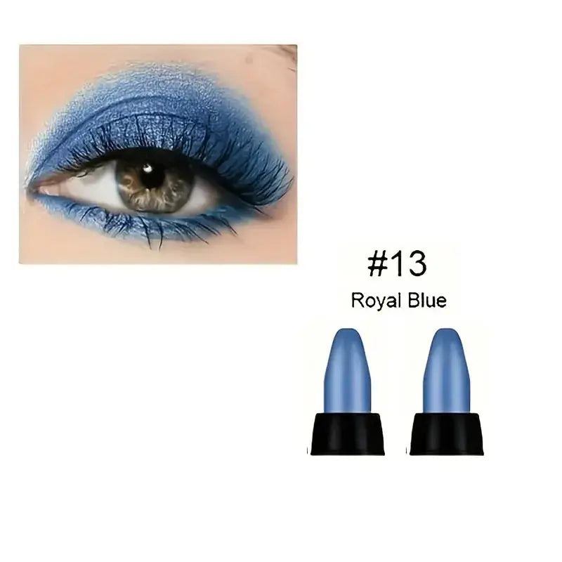 Model showcasing waterproof glitter eyeliner in Royal Blue, highlighting beautiful eye makeup with shimmering effects.