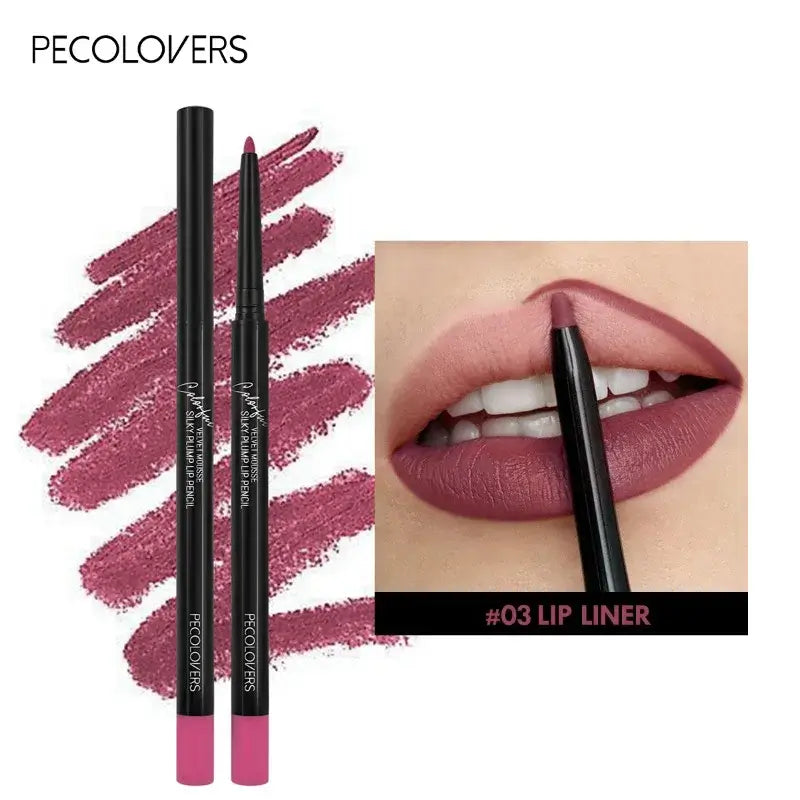 Pecolovers 03 Lip Liner with rich color swatches, showcasing a perfect application on lips.