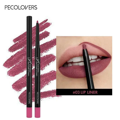 Pecolovers 03 Lip Liner with rich color swatches, showcasing a perfect application on lips.
