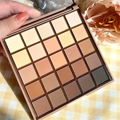 25-color eyeshadow palette with neutral gray and brown earthy tones for a natural multi-functional makeup look