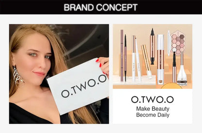 O.TWO.O brand concept image featuring beauty products and a model showcasing the brand's aesthetic.