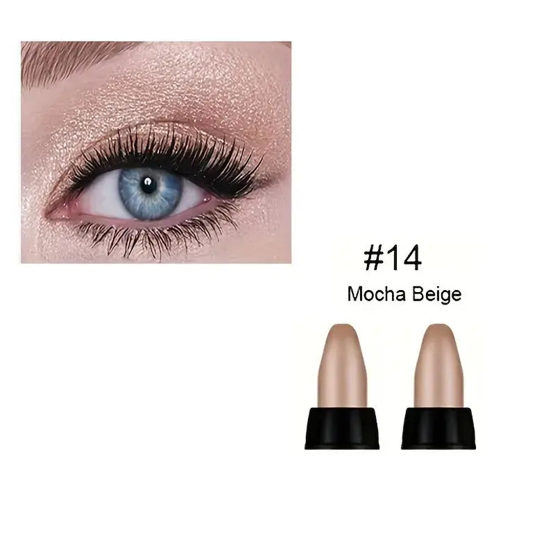 Close-up of a blue eye with lashes showcasing Mocha Beige product #14.