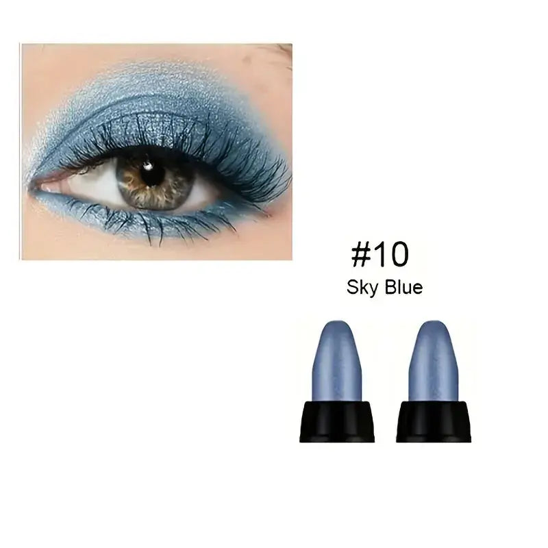 Sky blue glitter eyeliner swatch on eye, showcasing stunning shimmer and color vibrancy for a dramatic look.