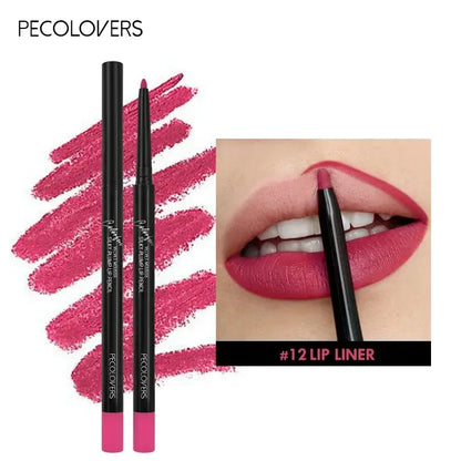 Pecolovers #12 lip liner showcasing vibrant pink color, perfect for defining lips with a smooth application.